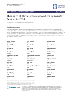 Thanks to all those who reviewed for Systematic Reviews in 2014