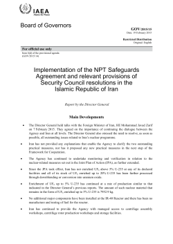 Implementation of the NPT Safeguards Agreement in Iran for