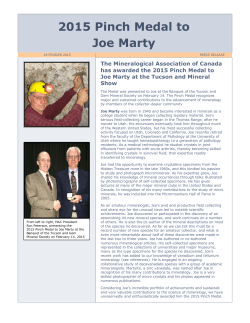 2015 Pinch Medal to Joe Marty - Mineralogical Association of Canada