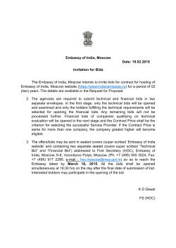 Embassy of India, Moscow Date: 19.02.2015 Invitation for Bids The