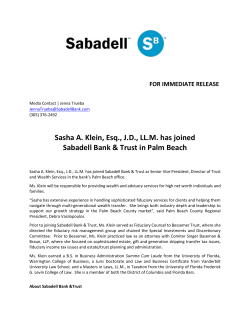 Sasha A. Klein, Esq., JD, LL.M. has joined Sabadell Bank