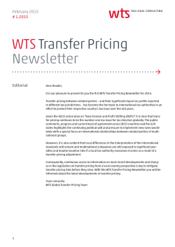 WTS Transfer Pricing Newsletter
