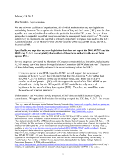 2/24/15 Coalition Letter Regarding ISIL AUMF