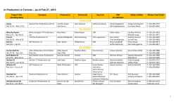Productions Currently Filming in Toronto ()
