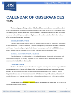 2015 Calendar of Observances
