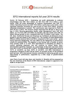 EFG International reports full year 2014 results