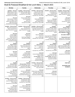 Elementary Breakfast and Lunch Menu, March 2015