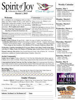 Weekly Calendar March 1, 2015 Welcome