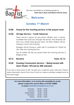 Welcome Sunday 1st March