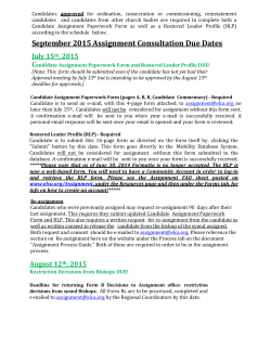 September 2015 Assignment Consultation Due Dates July 15th
