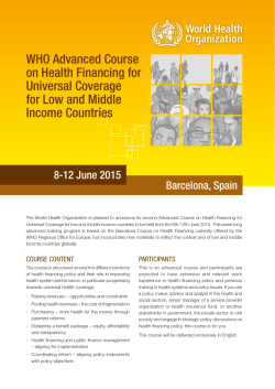 WHO Advanced Course on Health Financing for Universal
