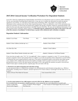 2015-2016 Untaxed Income Verification Worksheet For Dependent