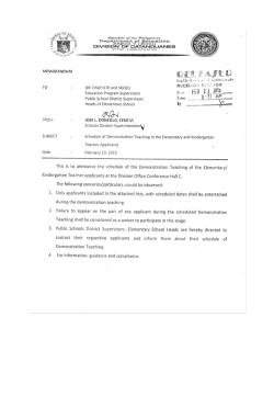 Schedule of Demonstration Teaching in the Elementary and