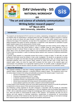 DAV University - SIS NATIONAL WORKSHOP on