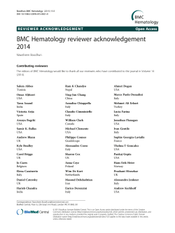 BMC Hematology reviewer acknowledgement 2014
