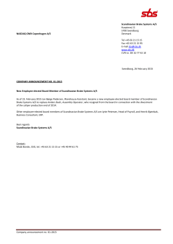 Company announcement no. 01-2015 Scandinavian Brake Systems