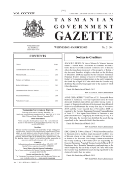 04 March 2015 - Tasmanian Government Gazette