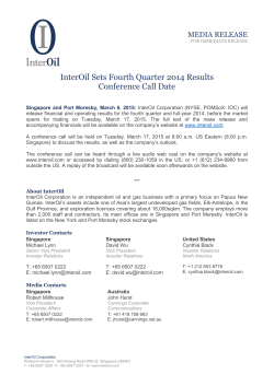 (IOC ) InterOil Sets Fourth Quarter 2014 Results Conference Call Date