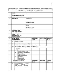 Appointment of Retainer Counsel for CBI in the Hon`ble High Court