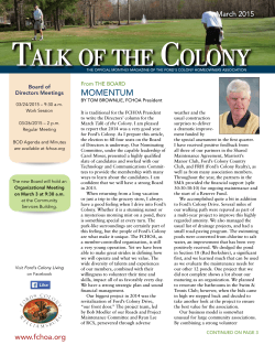 TALK OF THE COLONY TALK OF THE COLONY