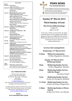 Weekly Pews News for Sunday 8th March 2015