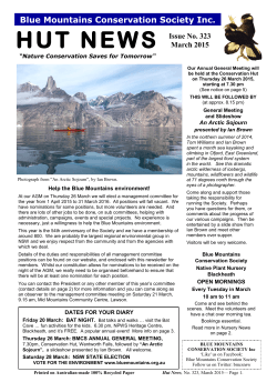 Blue Mountains Conservation Society Inc. HUT NEWS Issue No. 323
