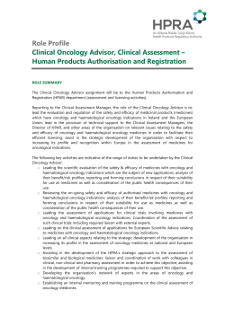Role Profile Clinical Oncology Advisor, Clinical Assessment