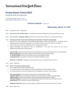 ATHENS ENERGY FORUM 2015 Wednesday, March 11, 2015