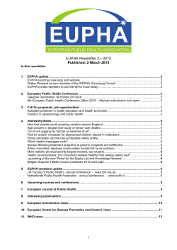 EUPHA Newsletter 2 – 2015 Published: 2 March 2015
