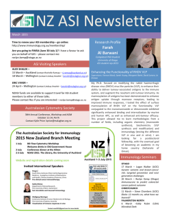 NZASI newsletter MARCH 2015 - Australasian Society for Immunology