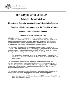 ANTI-DUMPING NOTICE NO. 2015/27 Certain Hot Rolled Plate