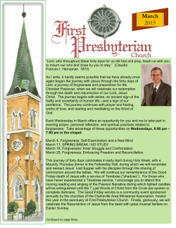 March 2015, Newsletter - First Presbyterian Church of Clarksville