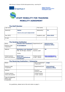 STAFF MOBILITY FOR TRAINING MOBILITY AGREEMENT