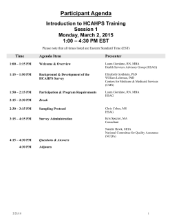 HCAHPS Participation Agenda Intro Training Session I March 2015
