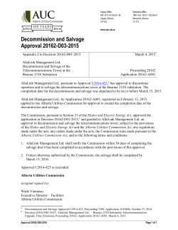 Decommission and Salvage Approval 20162-D03-2015