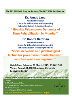 Dr. Arnab Jana " Housing Urban poor: Dynamics of Slum