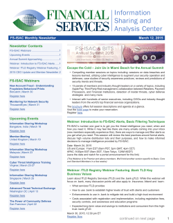 FS-ISAC Monthly Newsletter March 12, 2015 1 Newsletter Contents