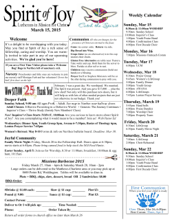Weekly Calendar March 15, 2015 Welcome