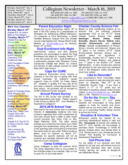 Collegium Newsletter ~ March 16, 2015