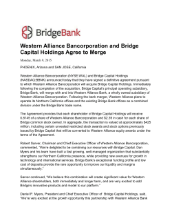 Western Alliance Bancorporation and Bridge Capital