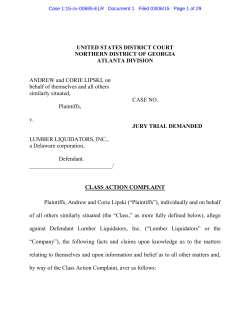 Lipski et al v. Lumber Liquidators, Inc., Case No. 15-cv