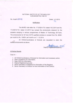 Revised Scholarship for M.Tech GATE Qualified students