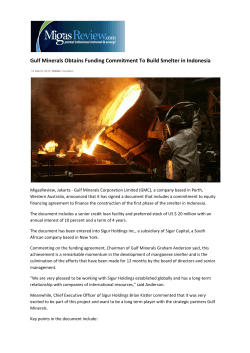 Gulf Minerals Obtains Funding Commitment To Build Smelter in