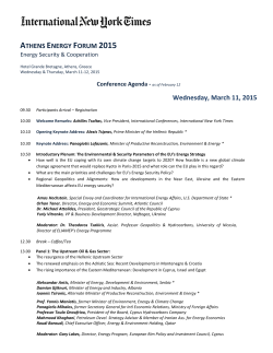ATHENS ENERGY FORUM 2015 Wednesday, March 11, 2015