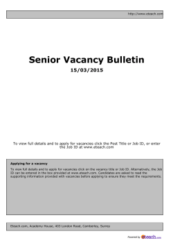 Senior Vacancy Bulletin 14/03/2015