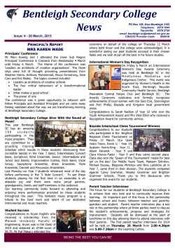 Issue 4 - March 2015 - Bentleigh Secondary College