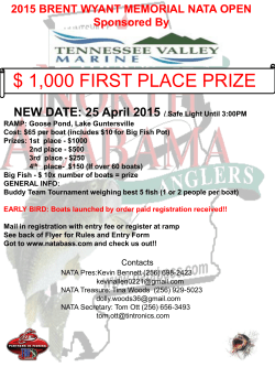 $ 1,000 FIRST PLACE PRIZE - North Alabama Tournament Anglers