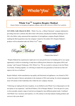 Whole You™ Acquires Respire Medical (PDF