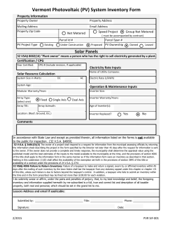 Vermont Photovoltaic (PV) System Inventory Form