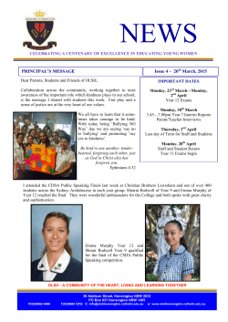 PRINCIPAL`S MESSAGE Issue 4 – 20th March, 2015